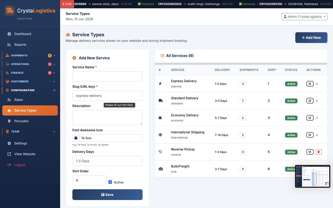 CrystaLogistics admin