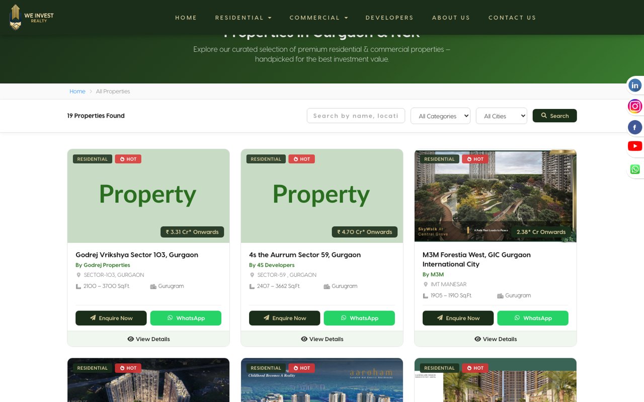 Residential project listings with filters